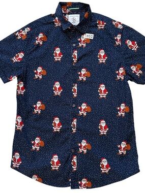 Denim & Flower Ricky Singh Navy Blue Santa Print Button-Down Shirt Junior M